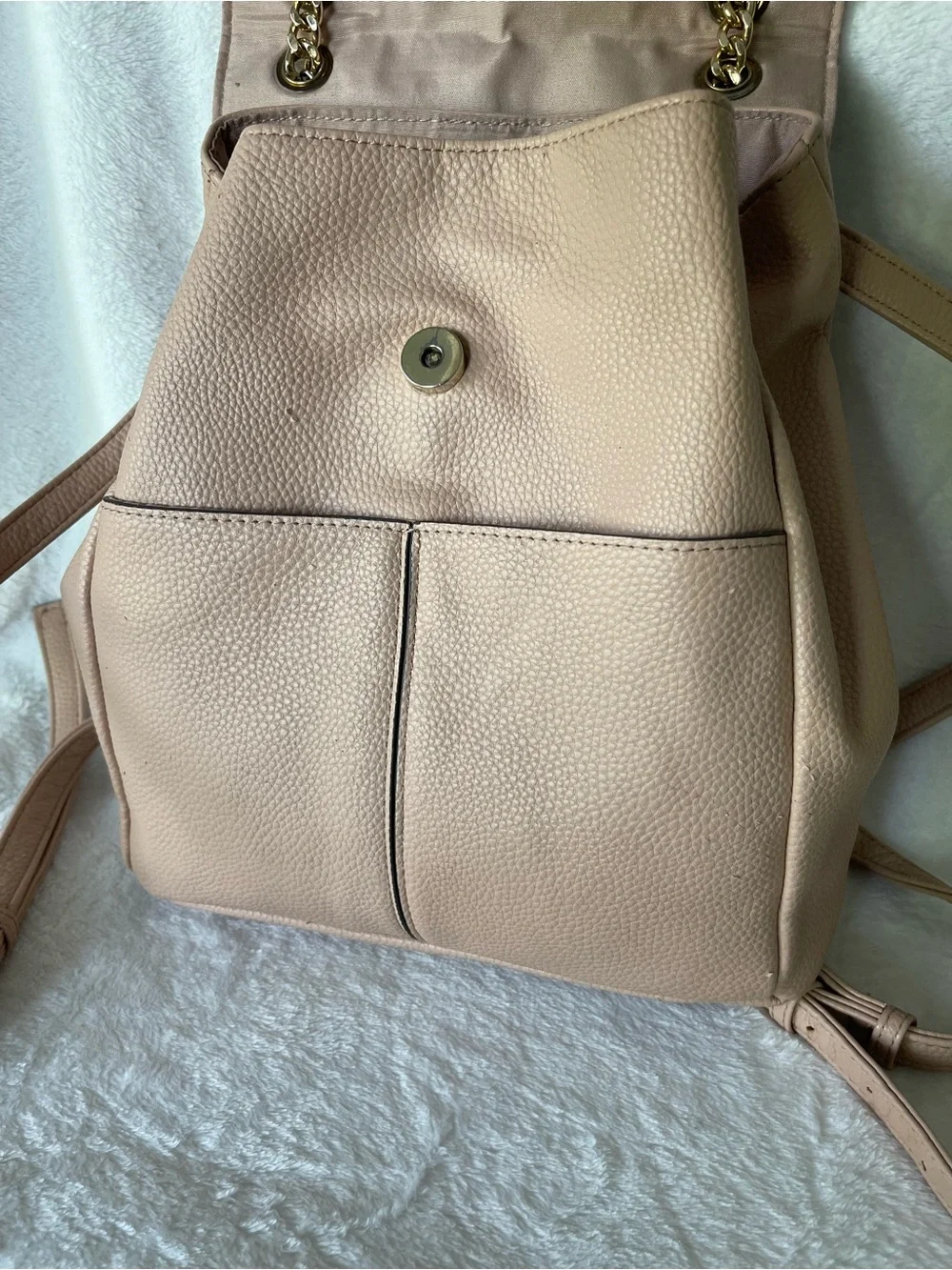 Nanette Lepore pebbled beige pink vegan leather backpack